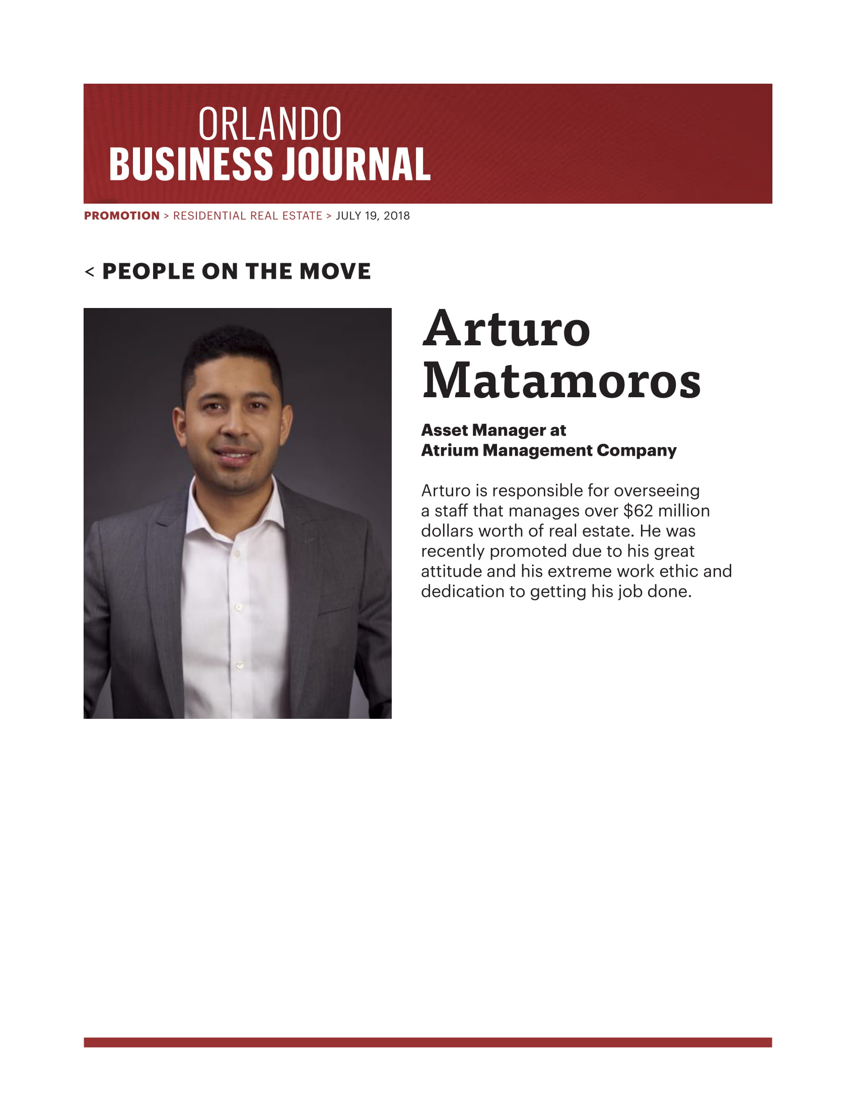 Arturo Matamoros: Asset Manager at Atrium Management Company