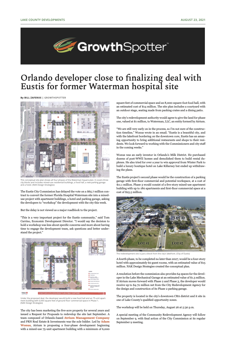 Orlando developer close to finalizing deal with Eustis for former Waterman hospital site